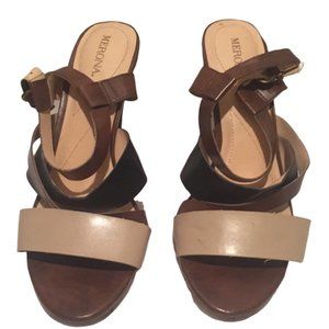 Women's brown tan and black strappy heels …